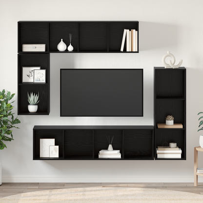TV Cabinet Set Wall-mounted 4 pcs Black Oak Engineered Wood