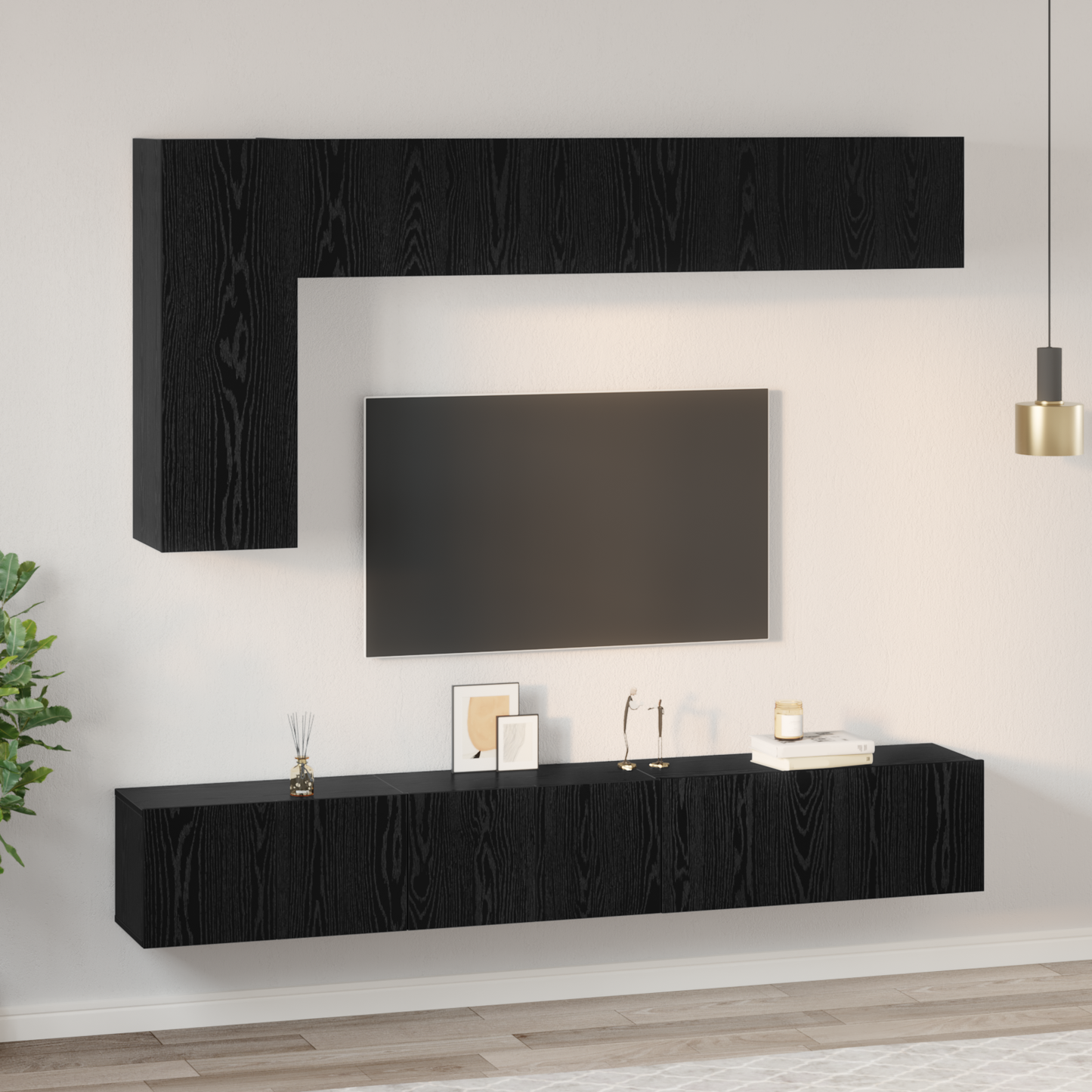 TV Cabinet Set Wall-mounted 6 pcs Black Oak Engineered Wood