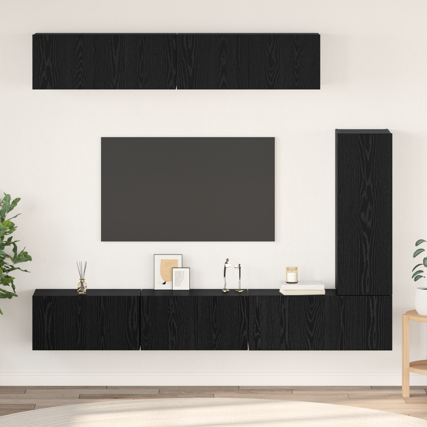 TV Cabinet Set Wall-mounted 6 pcs Black Oak Engineered Wood