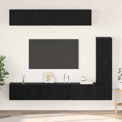 TV Cabinet Set Wall-mounted 6 pcs Black Oak Engineered Wood