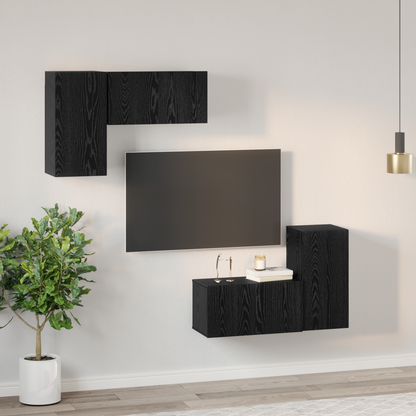 TV Cabinet Set Wall-mounted Black Oak Engineered Wood