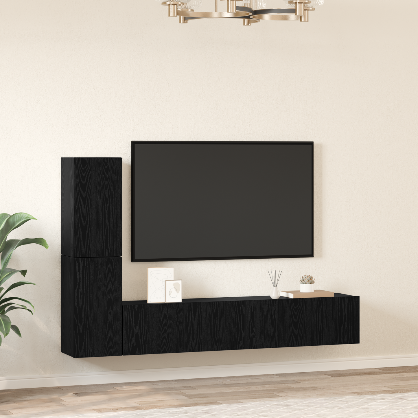 Wall TV Cabinet Wall-mounted 2 pcs Black Oak Engineered Wood