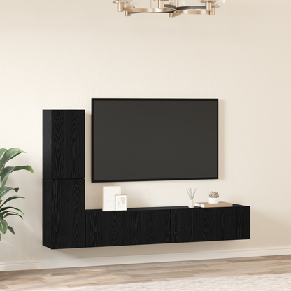 Wall TV Cabinet Wall-mounted 2 pcs Black Oak Engineered Wood