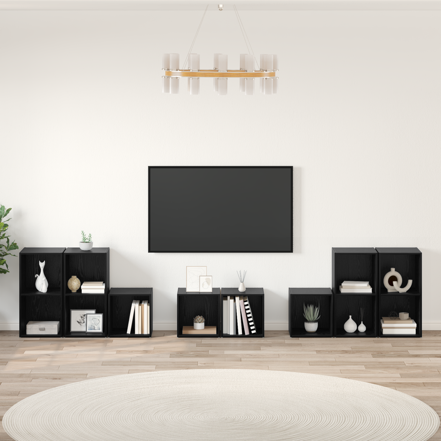 TV Cabinet Set Wall-mounted 8 pcs Black Oak Engineered Wood