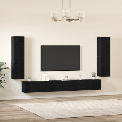 TV Units Wall-mounted 4 pcs Black Oak Engineered wood