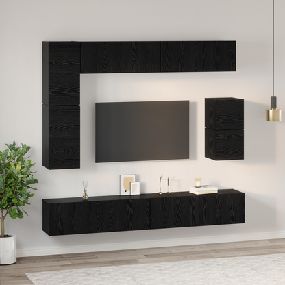 TV Cabinet Set Wall-mounted 8 pcs Black Oak Engineered Wood