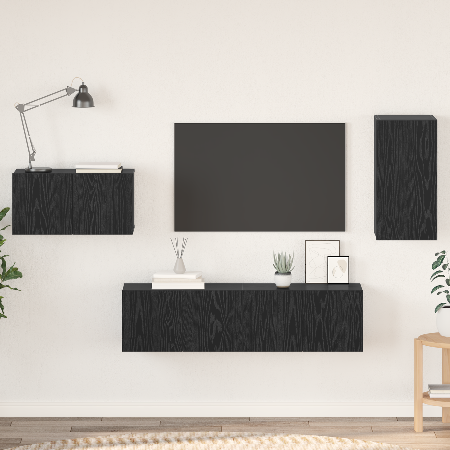 TV Cabinet Set with Drawer Black Oak Engineered Wood