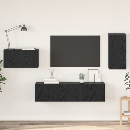 TV Cabinet Set with Drawer Black Oak Engineered Wood