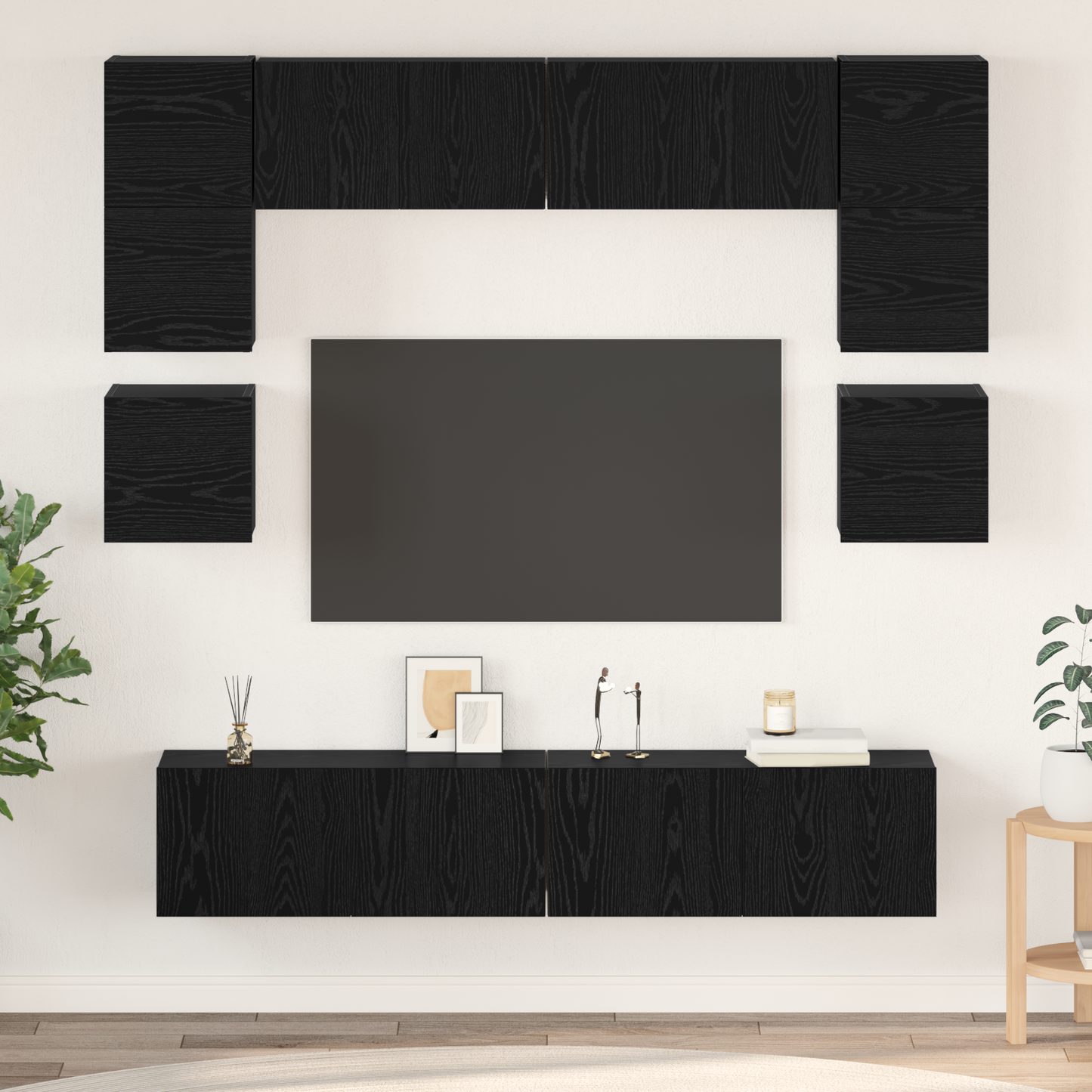 TV Cabinet Set Wall-mounted 8 pcs Black Oak Engineered Wood