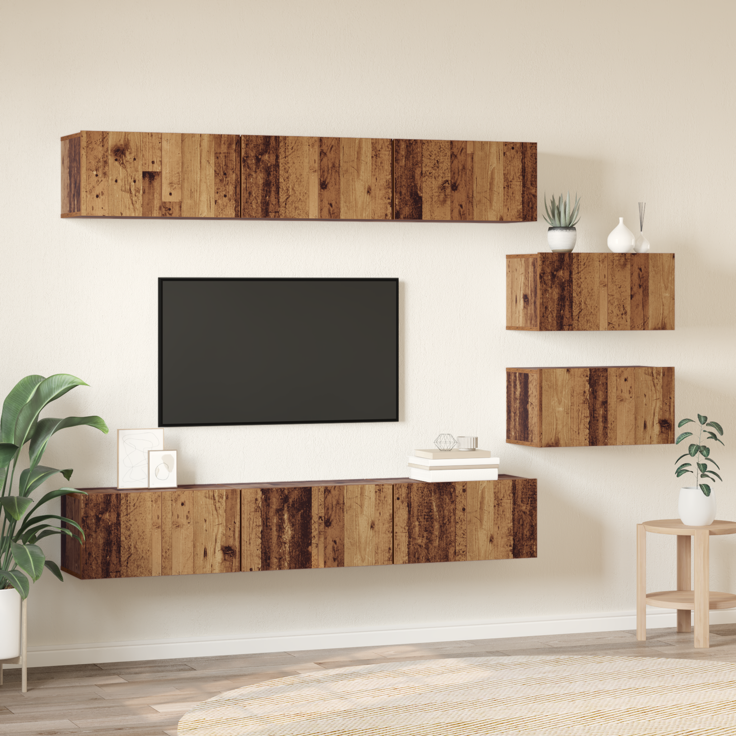 TV Cabinet Set Wall-mounted Old Wood Engineered Wood