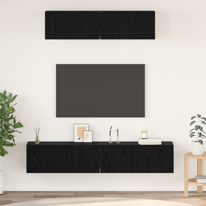 TV Cabinet Set Wall-mounted 4 pcs Black Oak Engineered Wood