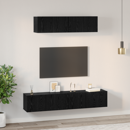 TV Cabinet Set Wall-mounted 4 pcs Black Oak Engineered Wood