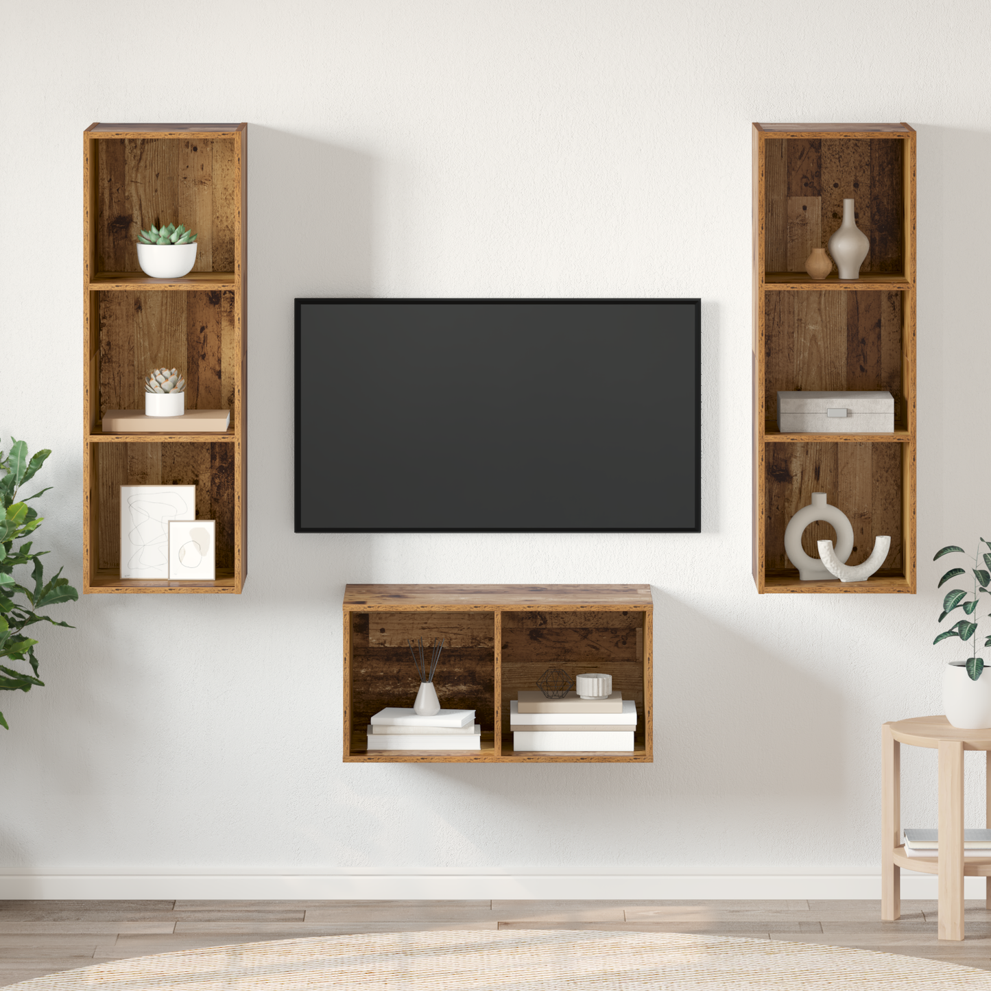 TV Cabinet Set Old Wood 37 x 37 x 107 cm Engineered Wood