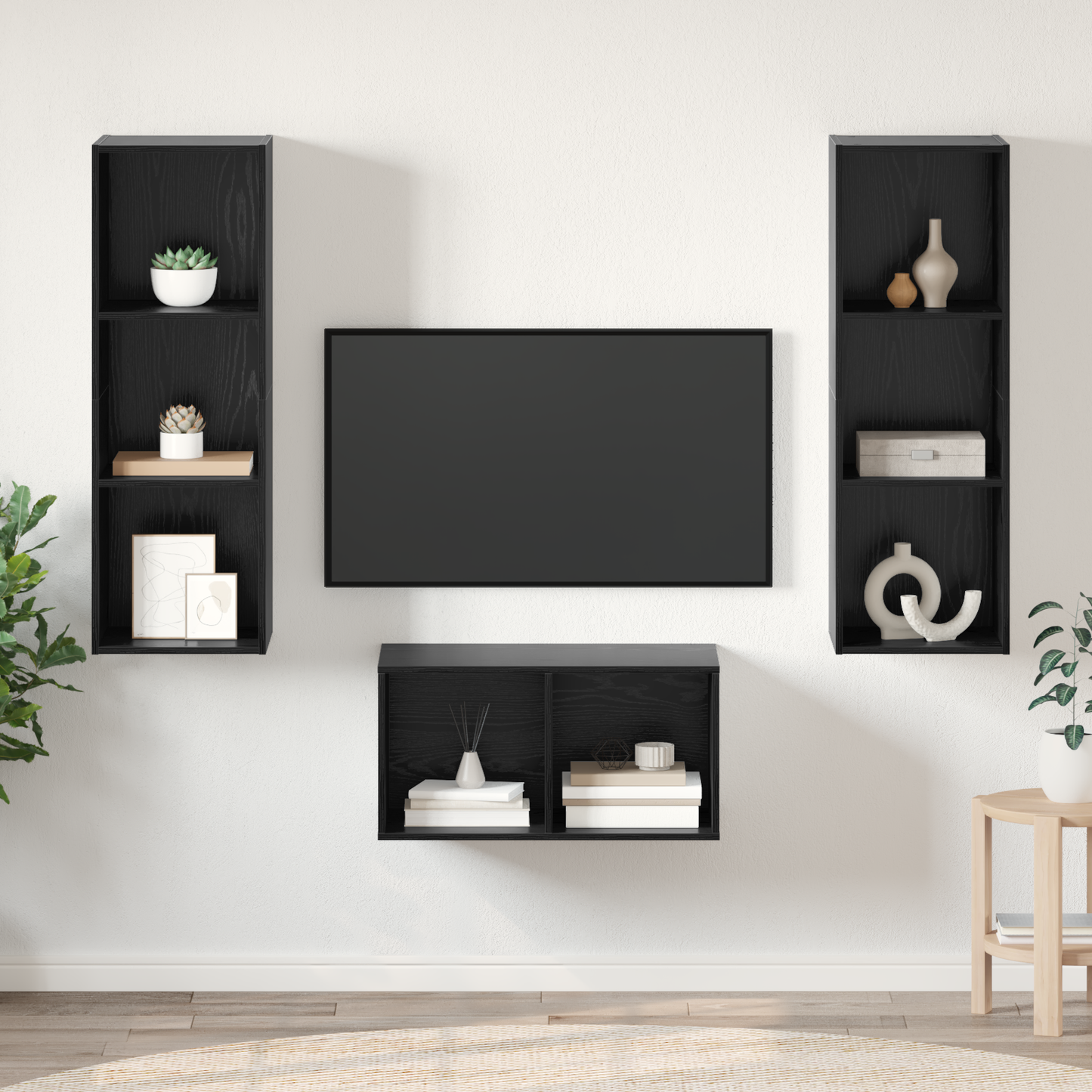 TV Cabinet Set Black Oak 37 x 37 x 107 cm Engineered Wood