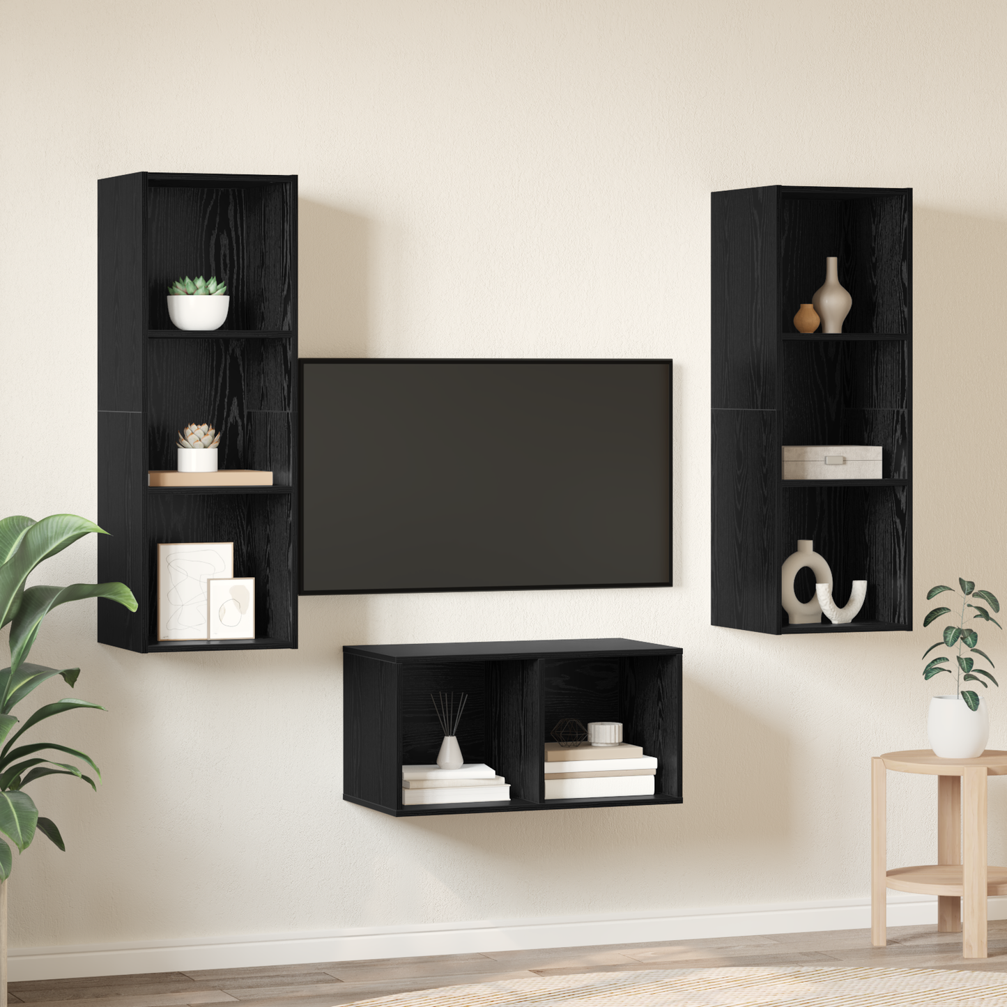 TV Cabinet Set Black Oak 37 x 37 x 107 cm Engineered Wood