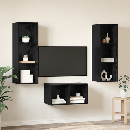 TV Cabinet Set Black Oak 37 x 37 x 107 cm Engineered Wood