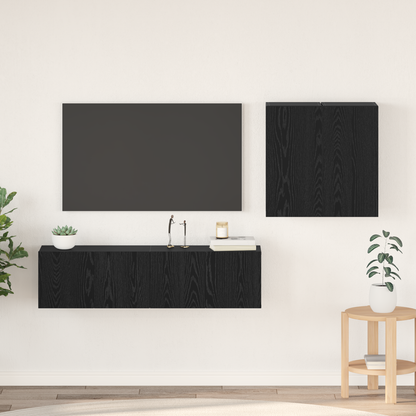 TV Cabinet Set Wall-mounted Black Oak Engineered Wood