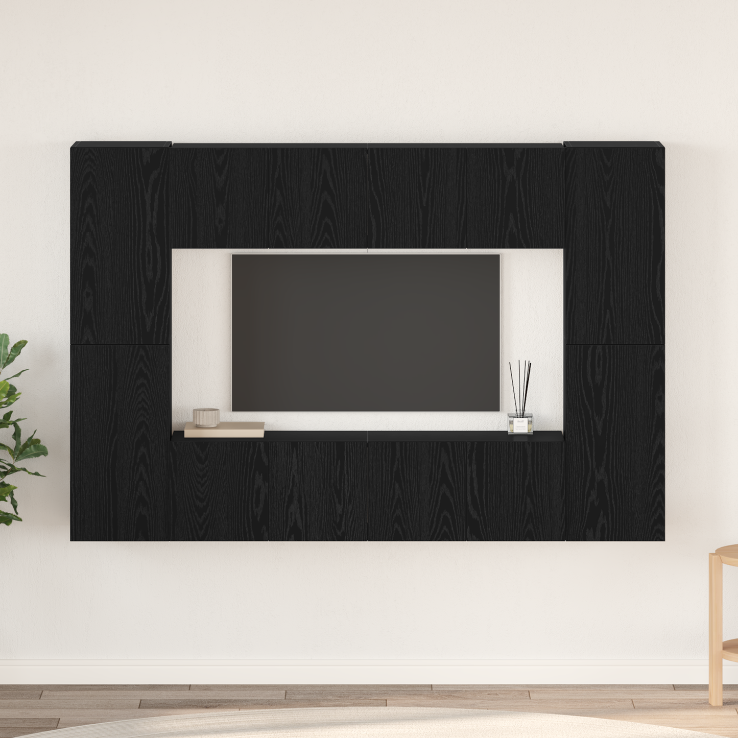 TV Cabinet Set Wall-mounted 8 pcs Black Oak Engineered Wood