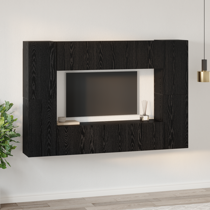 TV Cabinet Set Wall-mounted 8 pcs Black Oak Engineered Wood