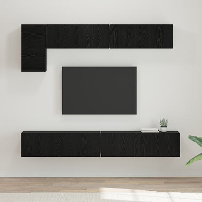 TV Cabinet Set Wall-mounted 5 pcs Black Oak Engineered Wood