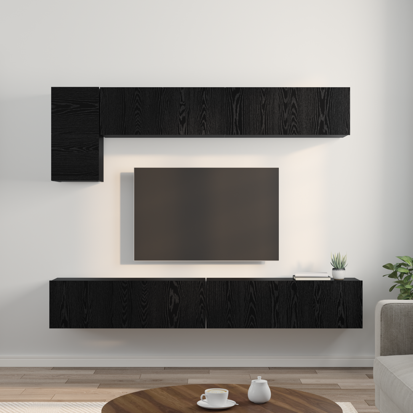 TV Cabinet Set Wall-mounted 5 pcs Black Oak Engineered Wood