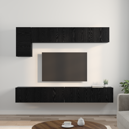 TV Cabinet Set Wall-mounted 5 pcs Black Oak Engineered Wood