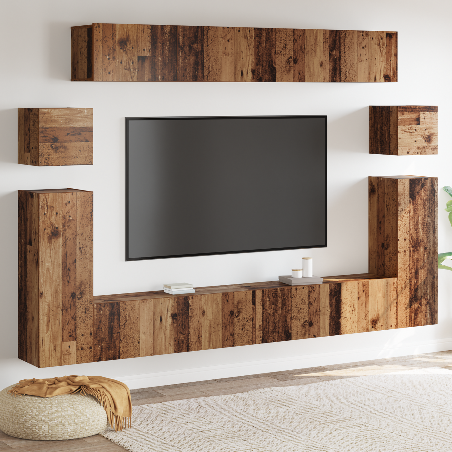 TV Units Wall-mounted 4 pcs Old Wood Engineered wood