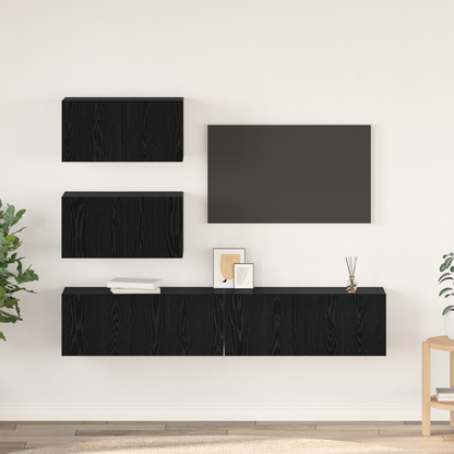 TV Cabinet Set Wall-mounted 4 pcs Black Oak Engineered Wood