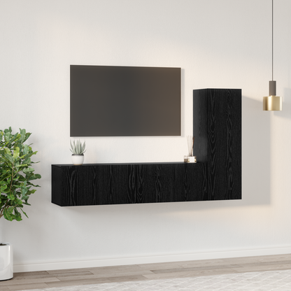 TV Cabinet Set Wall-mounted 3 pcs Black Oak Engineered Wood