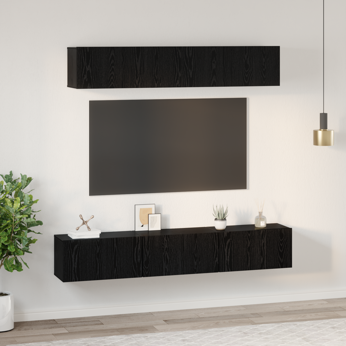 TV Cabinet Set Wall-mounted 5 pcs Black Oak Engineered Wood