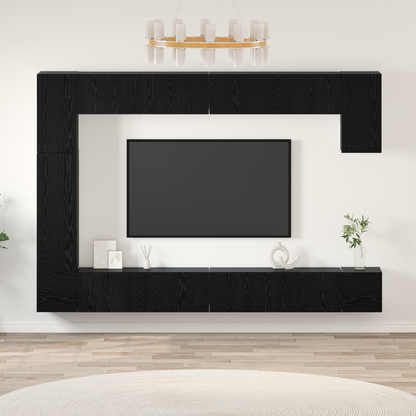 TV Cabinet Set Wall-mounted 9 pcs Black Oak Engineered Wood