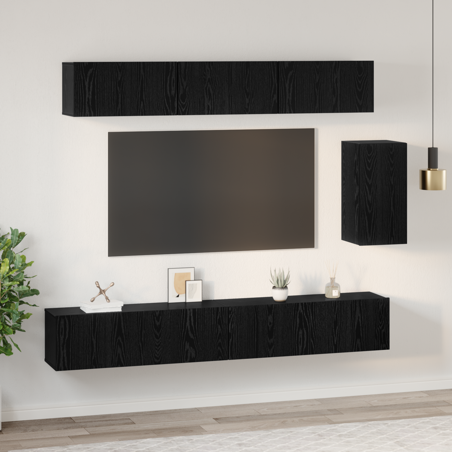 TV Cabinet Set with Drawer 6 pcs Black Oak Engineered Wood