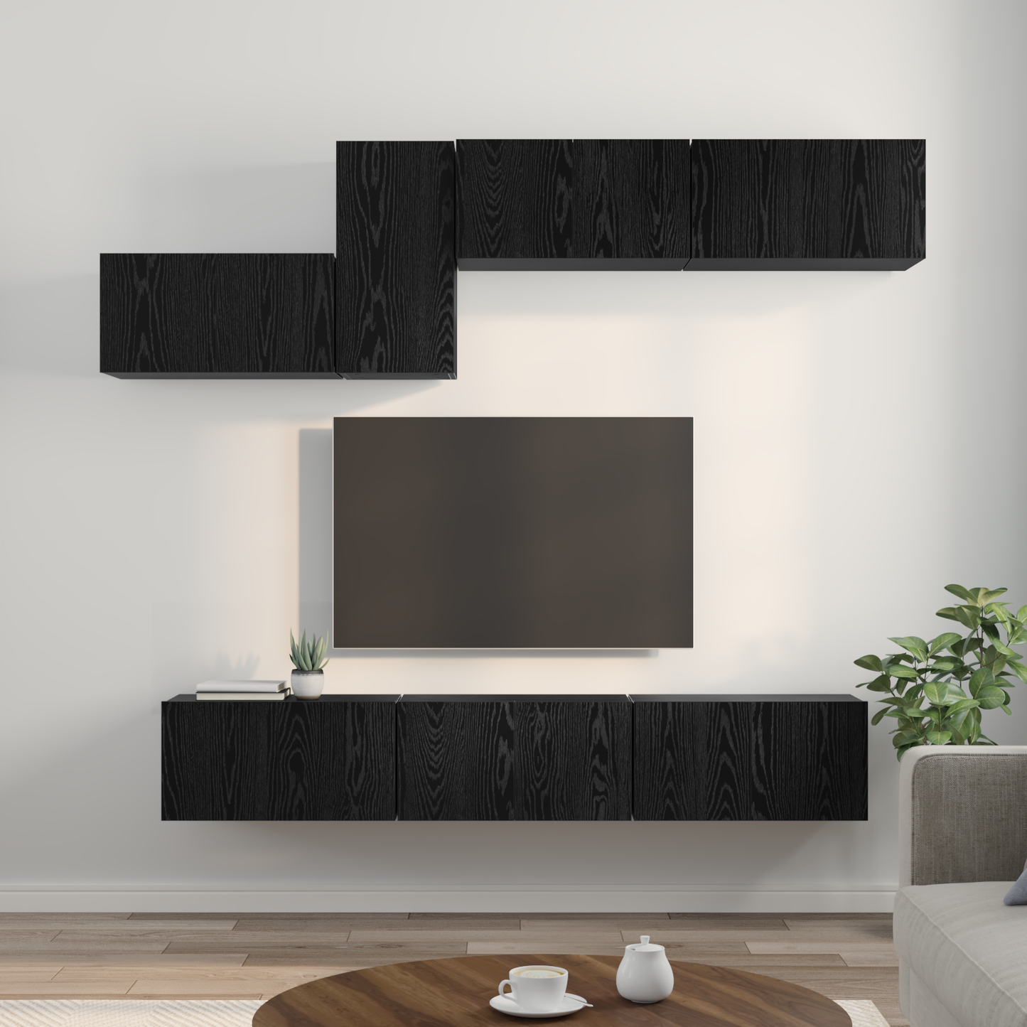 TV Cabinet Set with Drawer 7 pcs Black Oak Engineered Wood