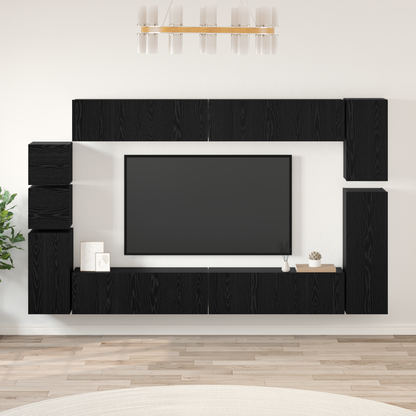 TV Cabinet Set Wall-mounted 9 pcs Black Oak Engineered Wood