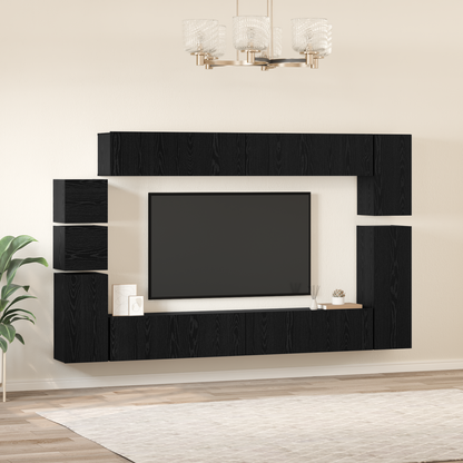 TV Cabinet Set Wall-mounted 9 pcs Black Oak Engineered Wood