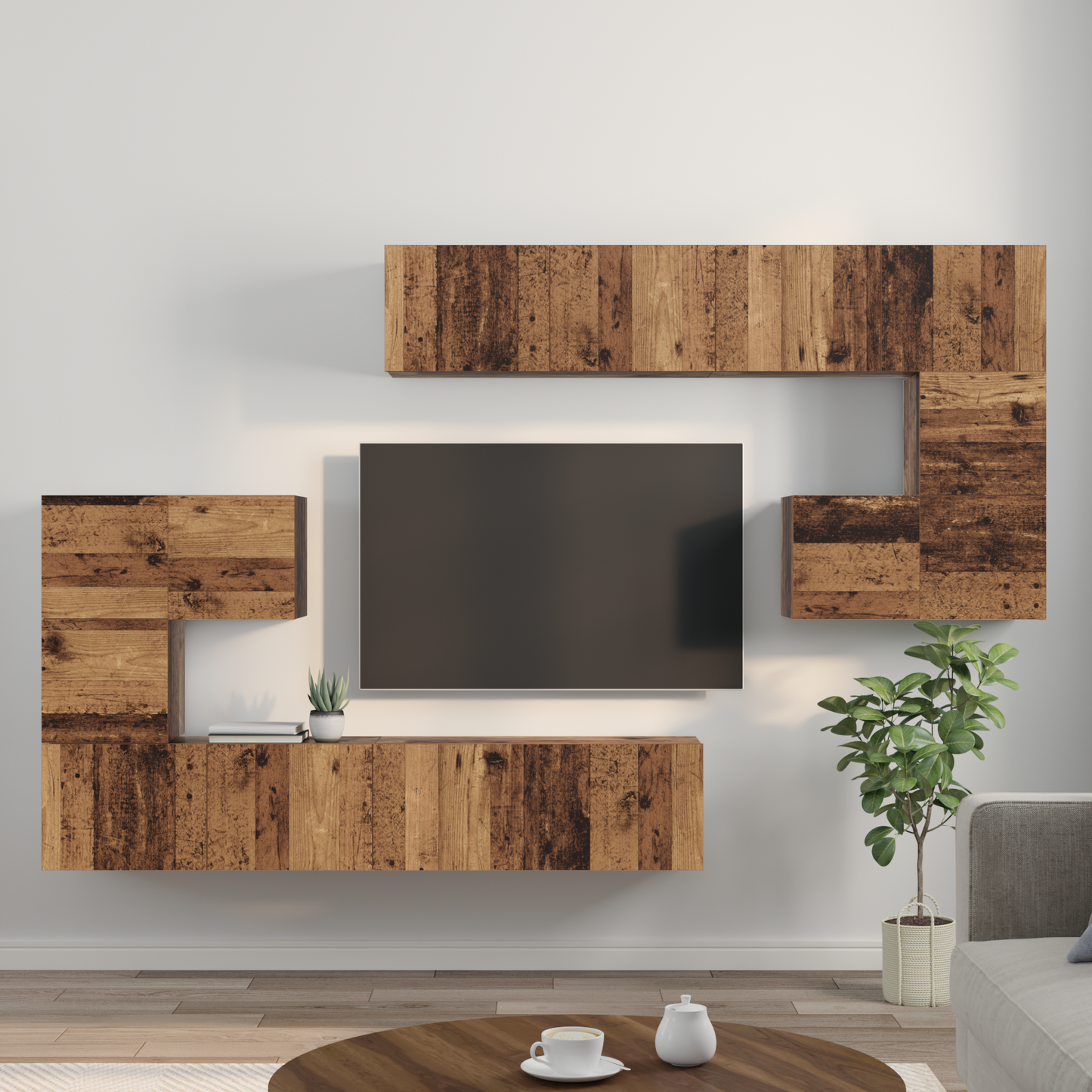 TV Units Wall-mounted 4 pcs Old Wood Engineered wood