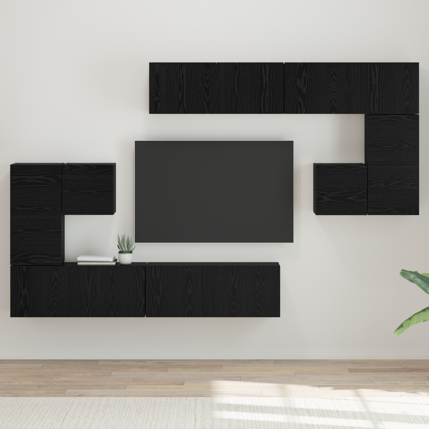 TV Units Wall-mounted 4 pcs Black Oak Engineered wood