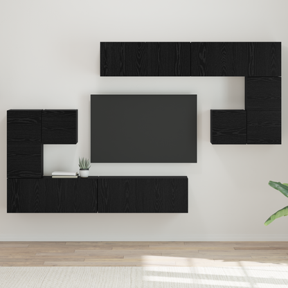 TV Units Wall-mounted 4 pcs Black Oak Engineered wood