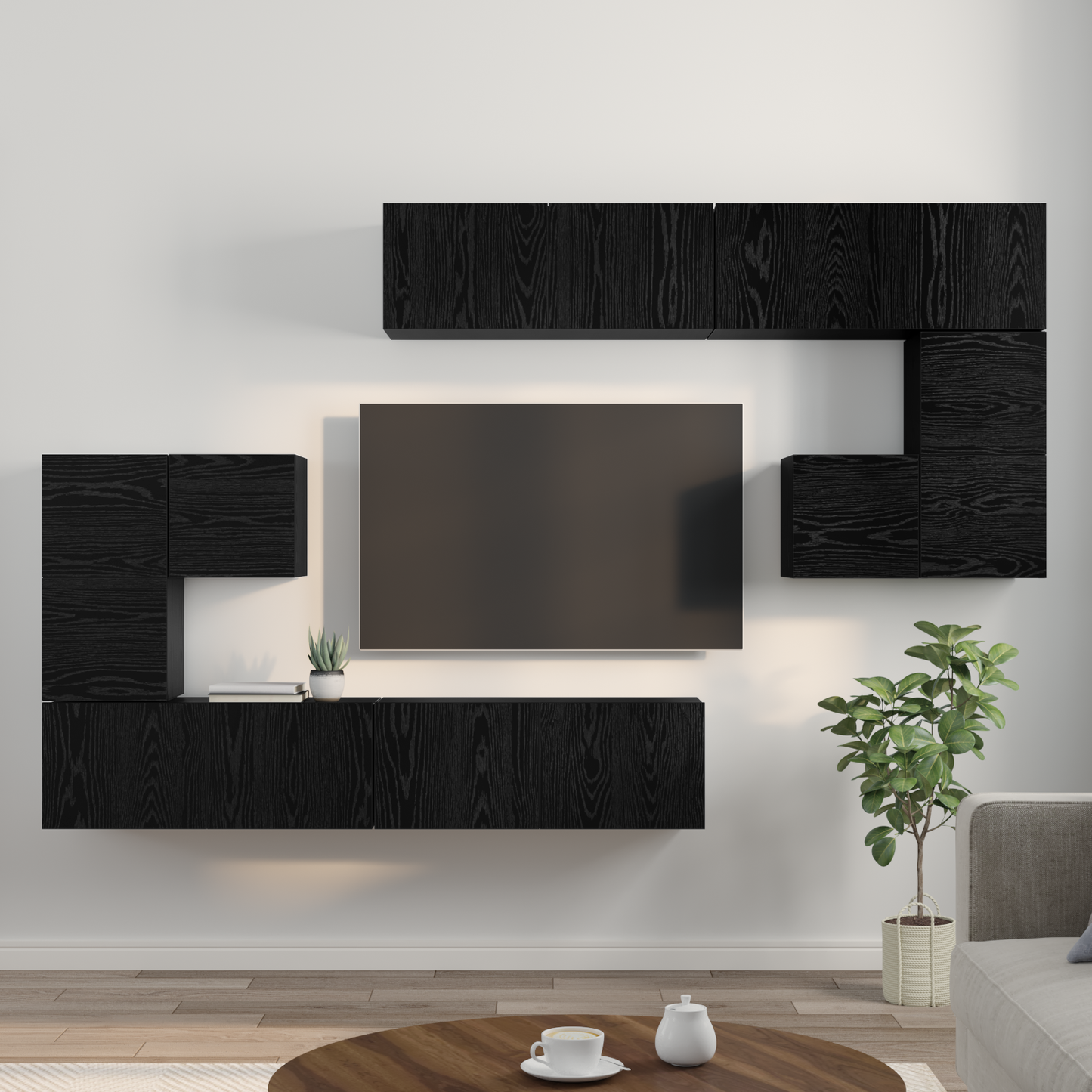 TV Units Wall-mounted 4 pcs Black Oak Engineered wood