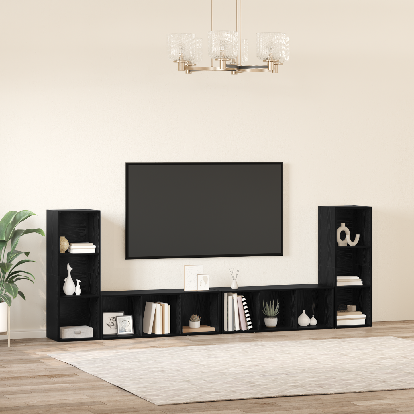TV Cabinet Set 4 pcs Black Oak 37 x 35 x 107 cm Engineered Wood