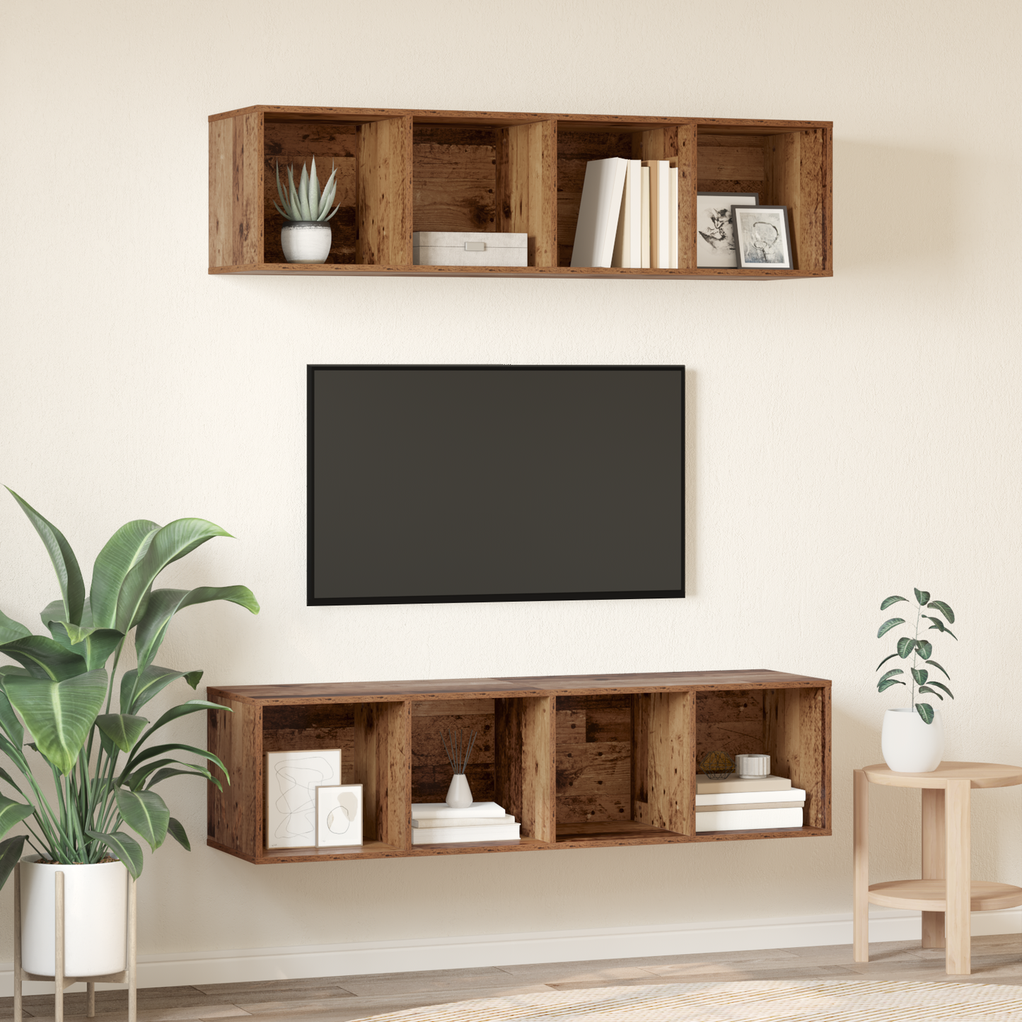 TV Cabinet Set Wall-mounted 2 pcs Old Wood 37 x 37 x 142.5 cm