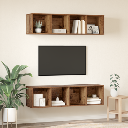 TV Cabinet Set Wall-mounted 2 pcs Old Wood 37 x 37 x 142.5 cm