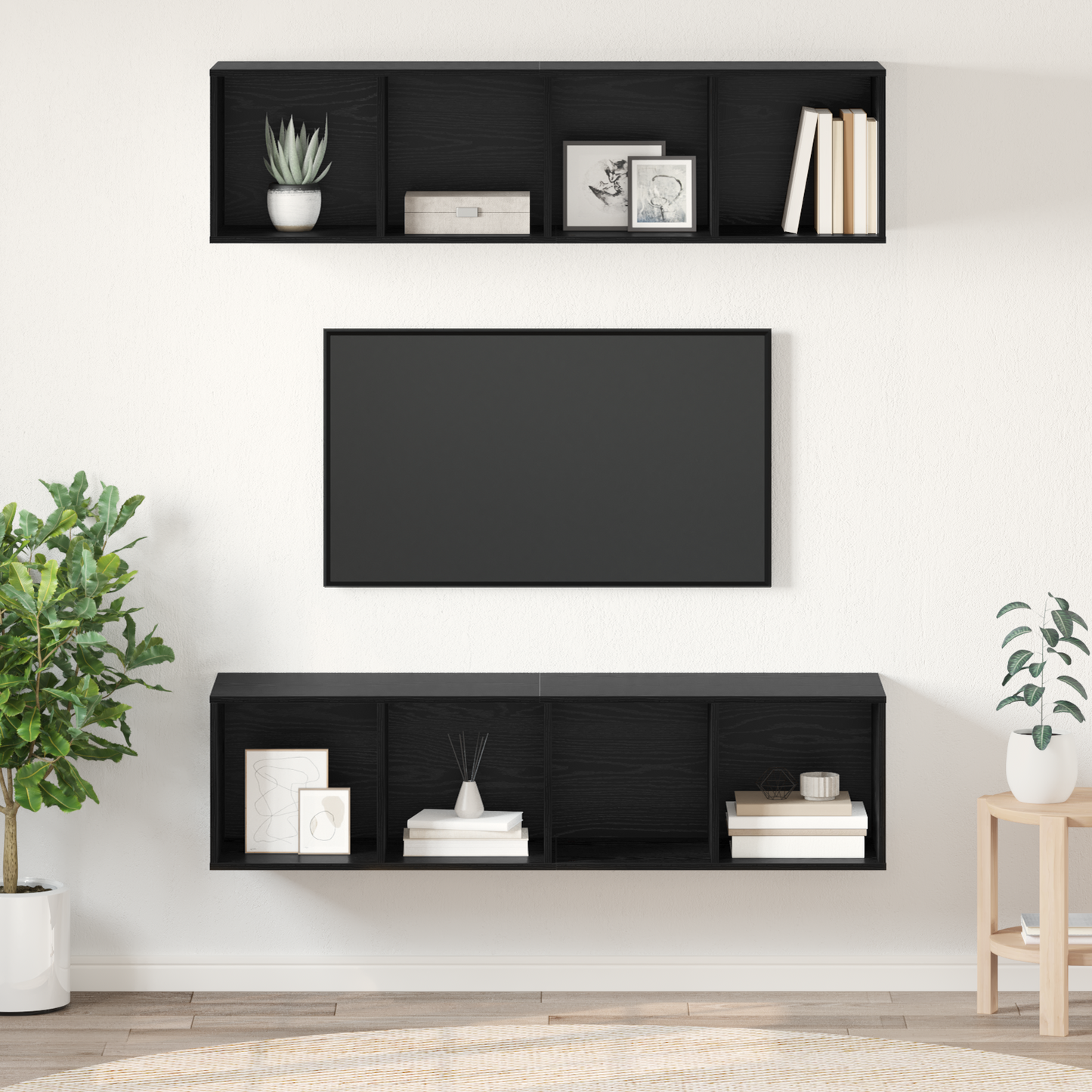 TV Cabinet Set Wall-mounted 2 pcs Black Oak 37 x 37 x 142.5 cm