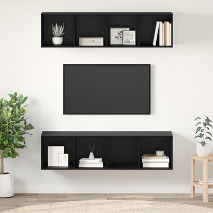 TV Cabinet Set Wall-mounted 2 pcs Black Oak 37 x 37 x 142.5 cm