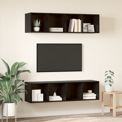 TV Cabinet Set Wall-mounted 2 pcs Black Oak 37 x 37 x 142.5 cm