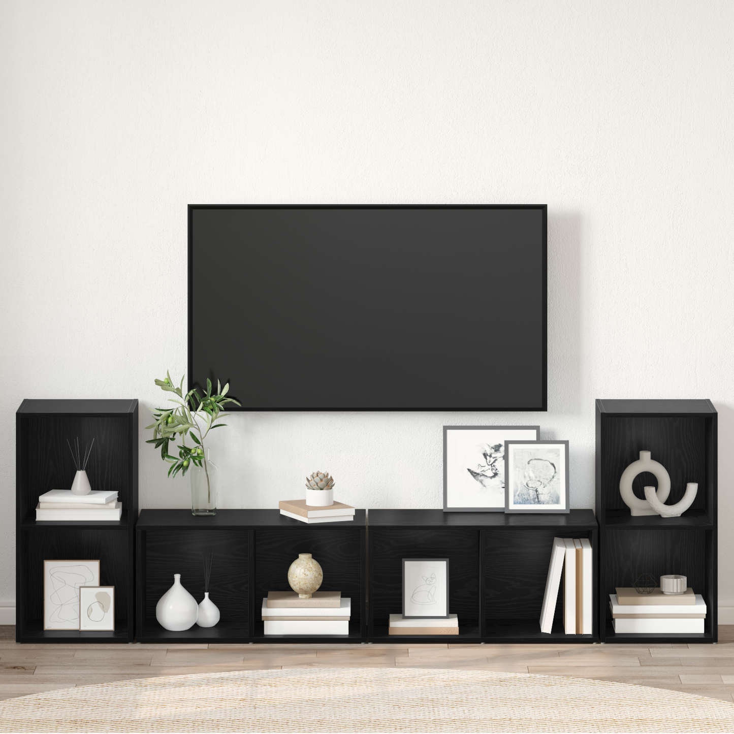 TV Cabinet Set 4 pcs Black Oak 37 x 37 x 72 cm Engineered Wood