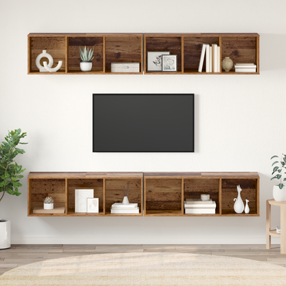 TV Cabinet Set 4 pcs Old Wood 37 x 37 x 107 cm Engineered Wood