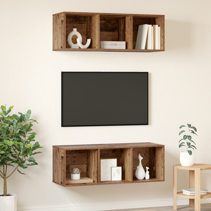 TV Cabinet Set 2 pcs Old Wood 37 x 37 x 107 cm Engineered Wood