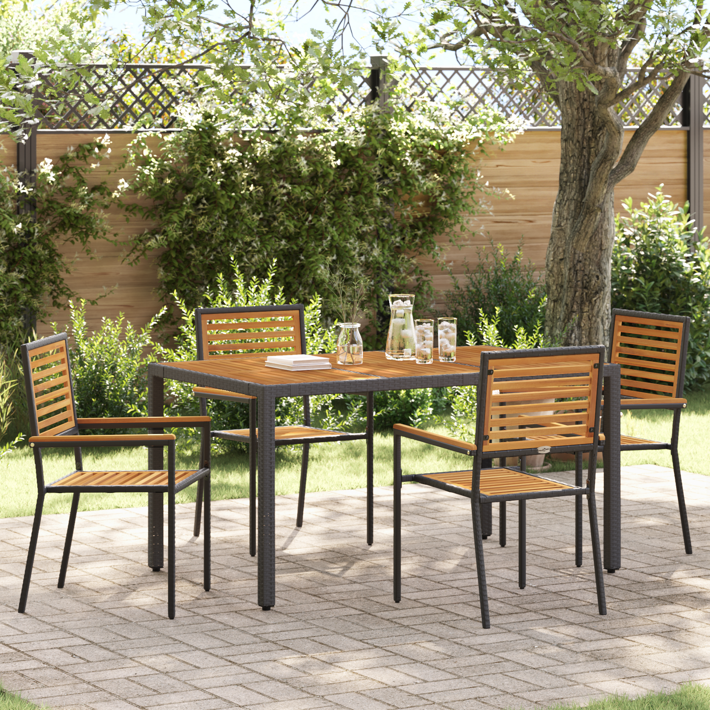 Garden Stacking Chairs 4 pcs Brown and Black 54 x 56 x 90 cm