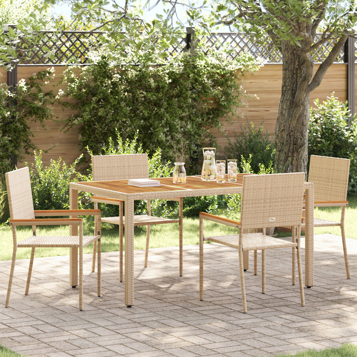 Garden Stacking Chairs 4 pcs Cream and Brown 54 x 56 x 90 cm
